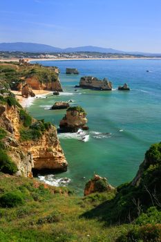 Beautiful cliffs of Ponta de Piedade, Lagos, Algarve region, Portugal 