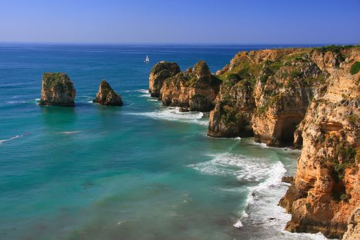 Beautiful cliffs of Ponta de Piedade, Lagos, Algarve region, Portugal 