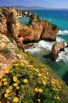 Beautiful cliffs of Ponta de Piedade, Lagos, Algarve region, Portugal 