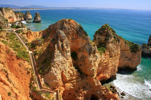 Beautiful cliffs of Ponta de Piedade, Lagos, Algarve region, Portugal 