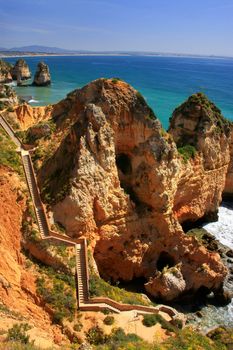 Beautiful cliffs of Ponta de Piedade, Lagos, Algarve region, Portugal 