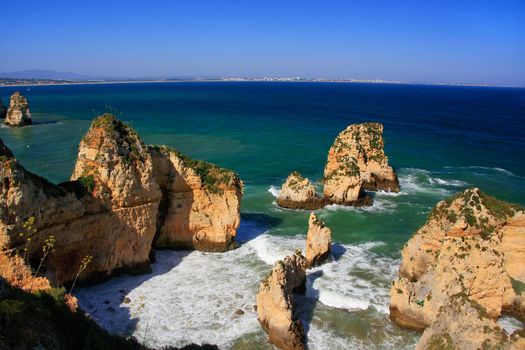 Beautiful cliffs of Ponta de Piedade, Lagos, Algarve region, Portugal 