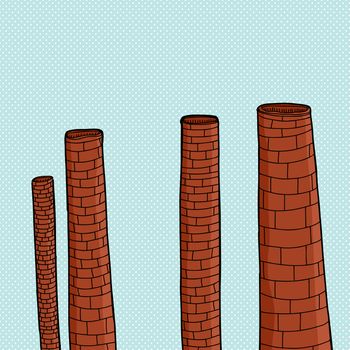 Dormant cartoon smokestacks over blue halftone background