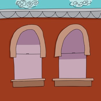 Cartoon of two closed apartment windows with windowshades