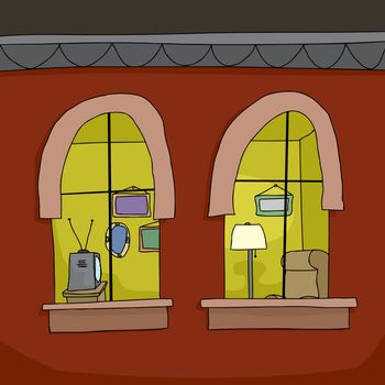 Cartoon background of inside view of apartment at night
