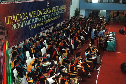 bandung, indonesia-april 18, 2012: college graduation of universitas pendidikan indonesia.