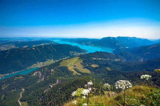 Attersee lake view from Schafber peak, Austria