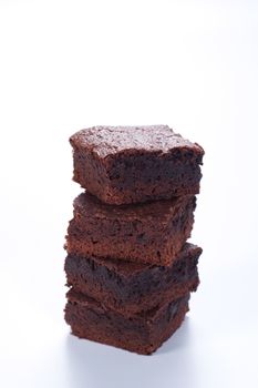 Chocolate brownies on white background