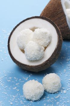 Homemade coconut sweets and fresh coconut