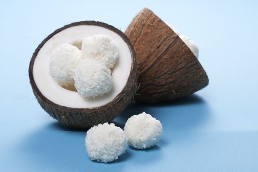 Homemade coconut sweets and fresh coconut