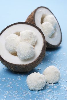 Homemade coconut sweets and fresh coconut