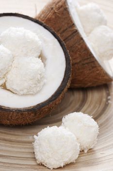 Homemade coconut sweets and fresh coconut