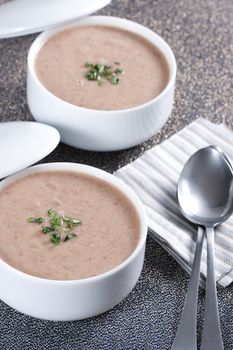 Cream soup with mushrooms and bean