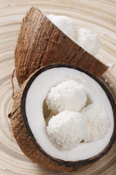 Homemade coconut sweets and fresh coconut