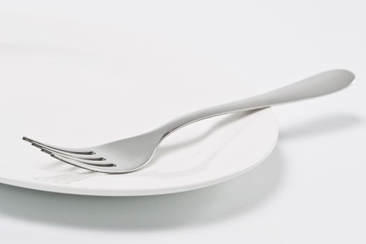Empty white plate and fork.