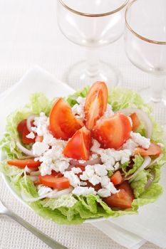 Fresh vegetable salad with cottage cheese