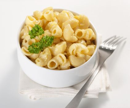 Macaroni and cheese in the bowl