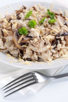 Mushroom risotto with parsley, italian cuisine.