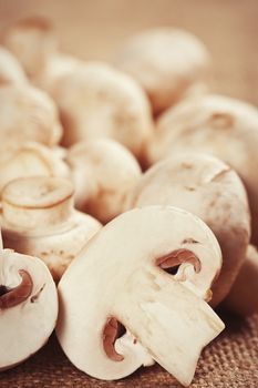 Close up of fresh raw mushrooms