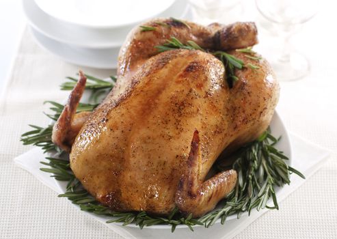 Fresh roasted chicken with rosemary 