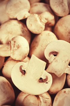 Close up of fresh raw mushrooms