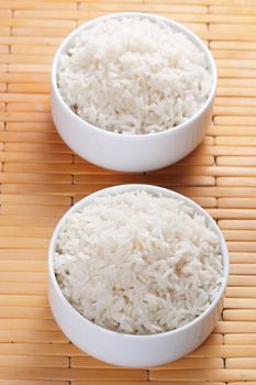 White steamed rice in two bowls