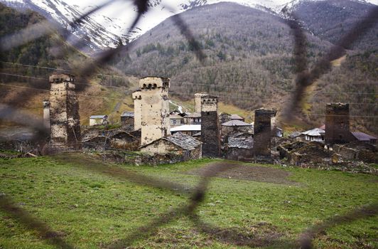 Village Ushguli in Upper Svaneti in Georgia, Caucasus mountains, the highest inhabited village in Europe