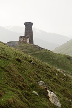 Village Ushguli in Upper Svaneti in Georgia, Caucasus mountains, the highest inhabited village in Europe