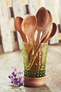 Still life of wooden cooking utensils