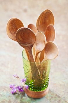 Still life of wooden cooking utensils