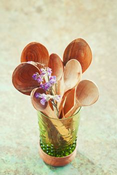 Still life of wooden cooking utensils