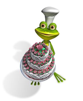 abstract illustration frog chef with a cake