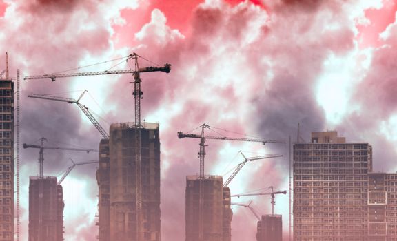 Abstract construction site with smoke and dust pollution background