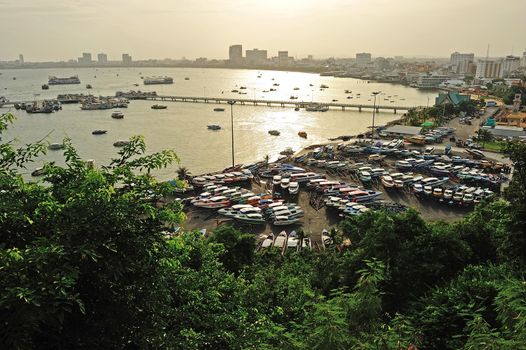 Aerial view of Pattaya City, Chonburi, Thailand.