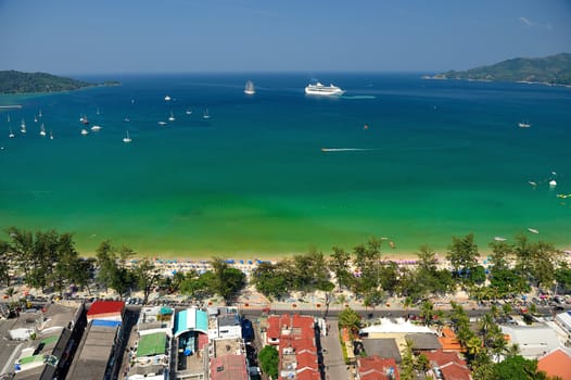 Patong tropical beach from aerial view, Phuket. Thailand.