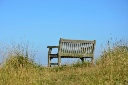 Empty wooden bench in countryside