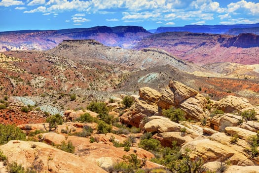 Painted Desert Canyon from Fiery Furnace Arches National Park Moab Utah USA Southwest. 