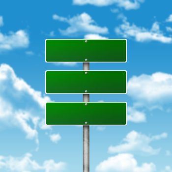 Crossroads road sign. Blue sky and clouds as backdrop