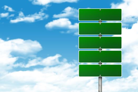 Crossroads road sign. Blue sky and clouds as backdrop