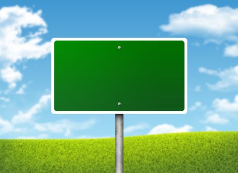 Crossroads road sign. Green grass and blue sky as backdrop