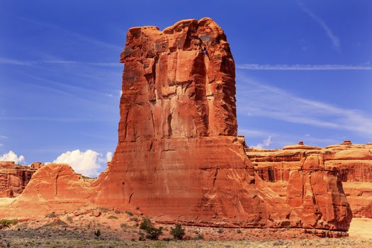 Red Orange Sheep Rock Formation Canyon Arches National Park Moab Utah USA Southwest. 