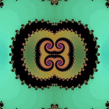 Digital computer graphic - patterned fractal ornament with spiral for design.