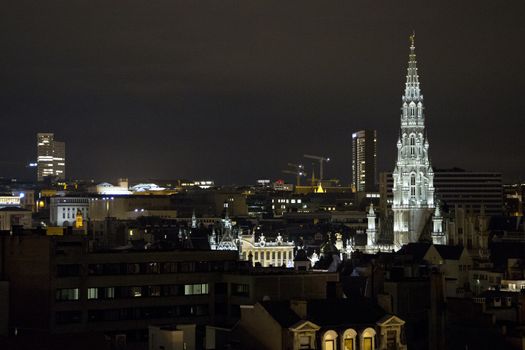 The buildings of the Grand Place of Brussels are illuminated during the winter wonders happening