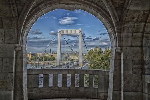 A  view of the Elisabeth Bridge on the Danube river in Budapest in Hungary.