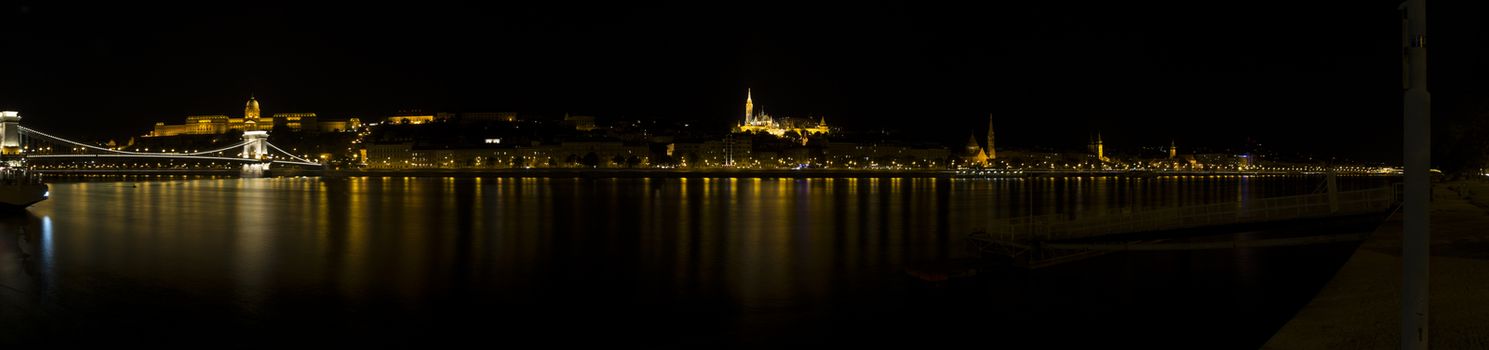 A  night view of the Danube river in Budapest in Hungary: