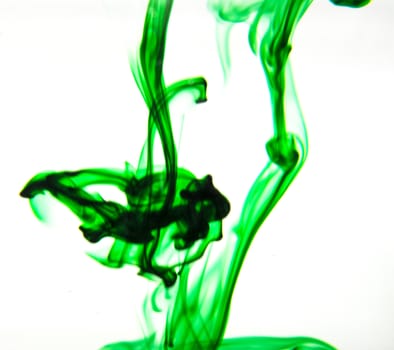 Vegetable ink poured into water with white background.