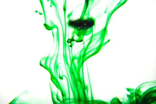 Vegetable ink poured into water with white background.