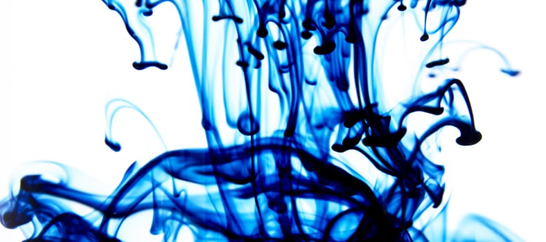 Vegetable ink poured into water with white background.