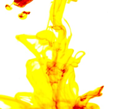 Vegetable ink poured into water with white background.