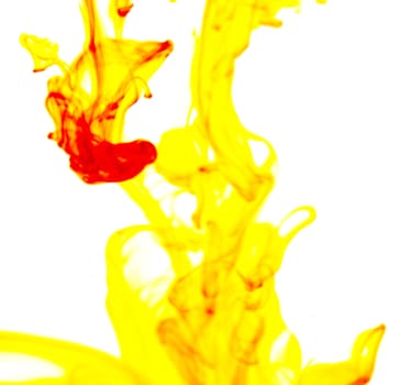 Vegetable ink poured into water with white background.